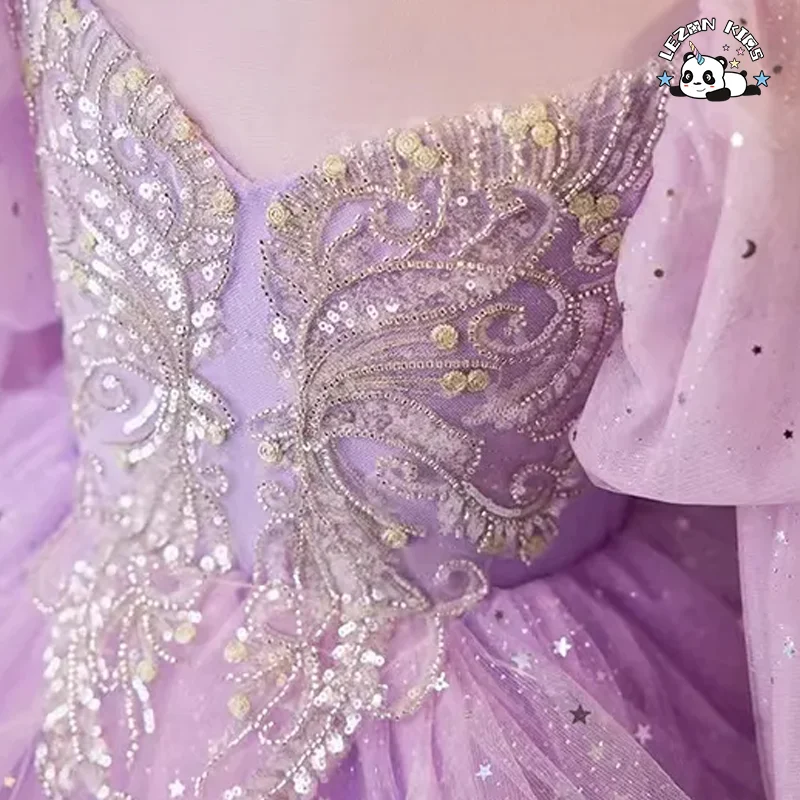 LEZONKIDS - Customizable Wedding Sequin Fairy Frock Puffy Luxury Fancy Birthday Tulle Princess Ball Gown Flower Girls' Dresses for Kids